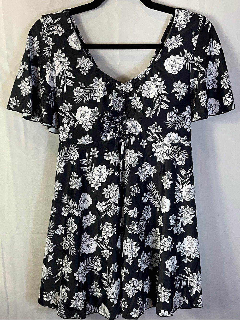 Ecupper Ruffle Sleeve Padded One Piece Floral Swim Dress Size Large